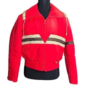 Vintage Red Striped Ski Puffer Jacket Womens Cropped 70s Profile Hertha Amen